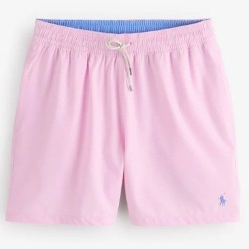 Polo Ralph Lauren Mens 2XLB Pastel Pink Swim Trunks Board Shorts Blue Pony NWT